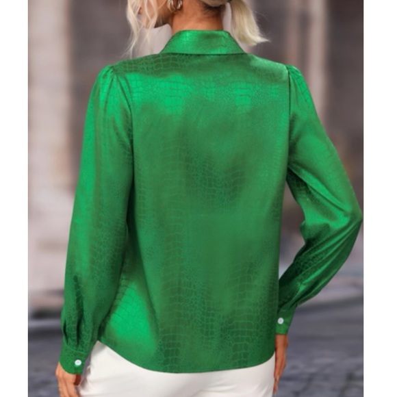 Luxe jacquard button down satin blouse - Picture 9 of 16